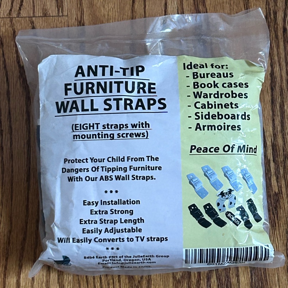 Bebe Earth | NWT Furniture and TV Anti-Tip Straps (White 8-Pack) for Baby Proof